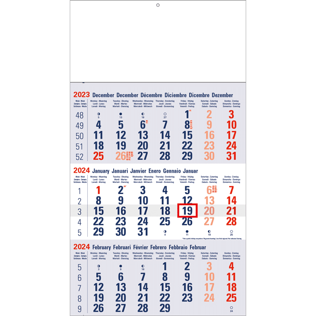 Calendrier trimestriel Classic bleu 2024