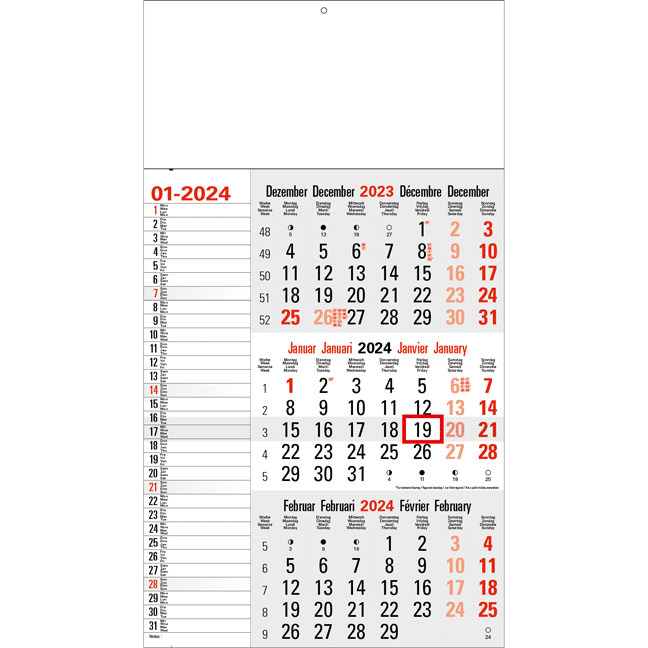 Calendrier trimestriel Mémo gris 2024