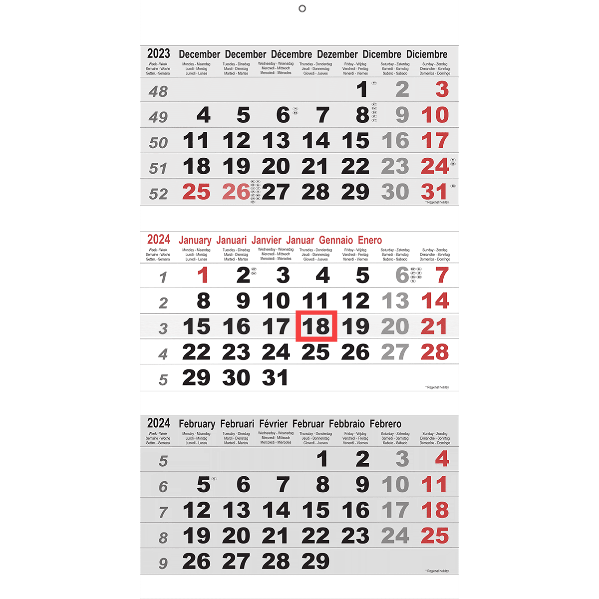 Calendrier 3 mois Maxi 2025 - lecalendrier.be