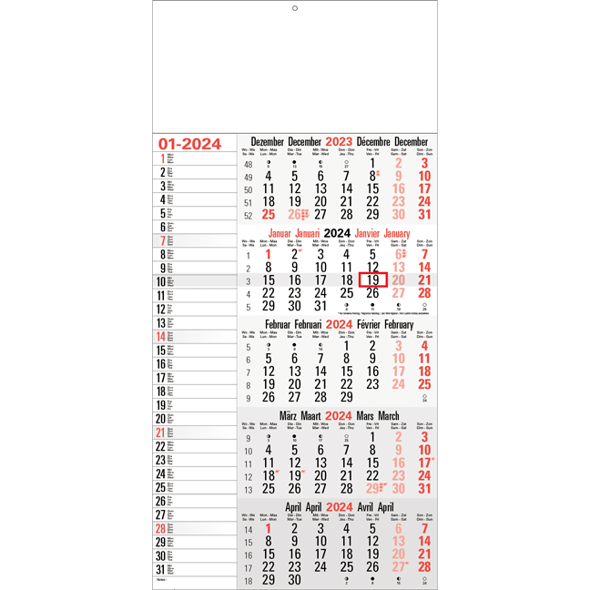 Calendrier 5 mois Mémo 2024