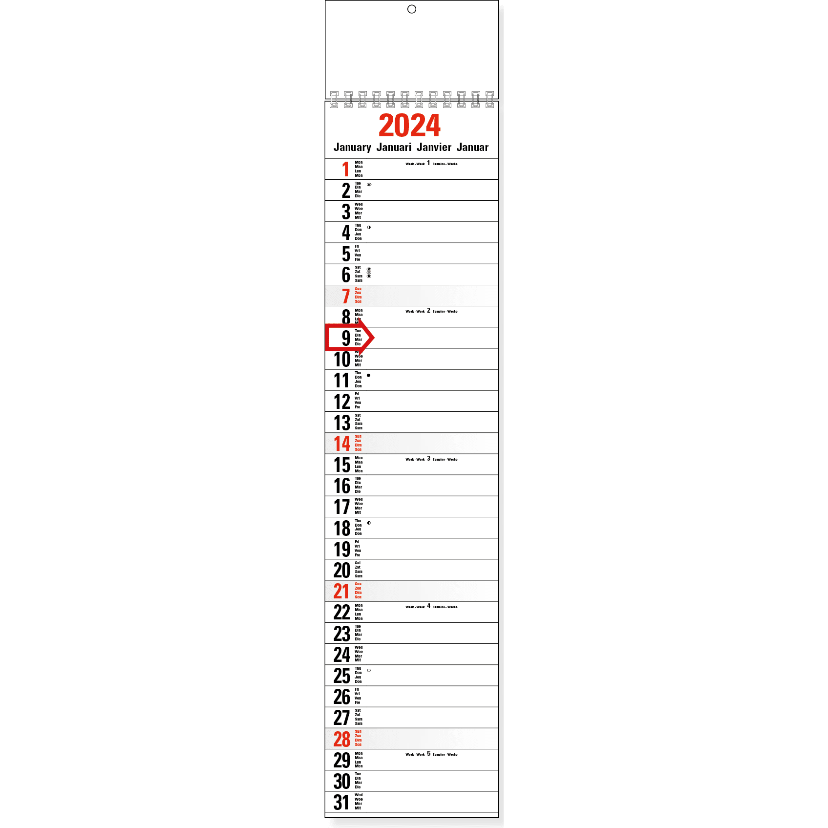 Calendrier languette XL 2024