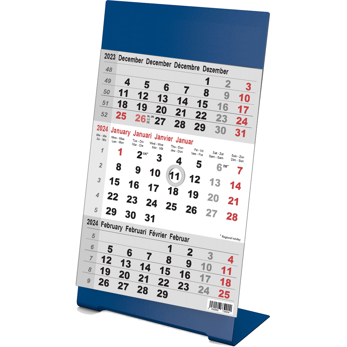 Calendrier de bureau Color bleu 2024