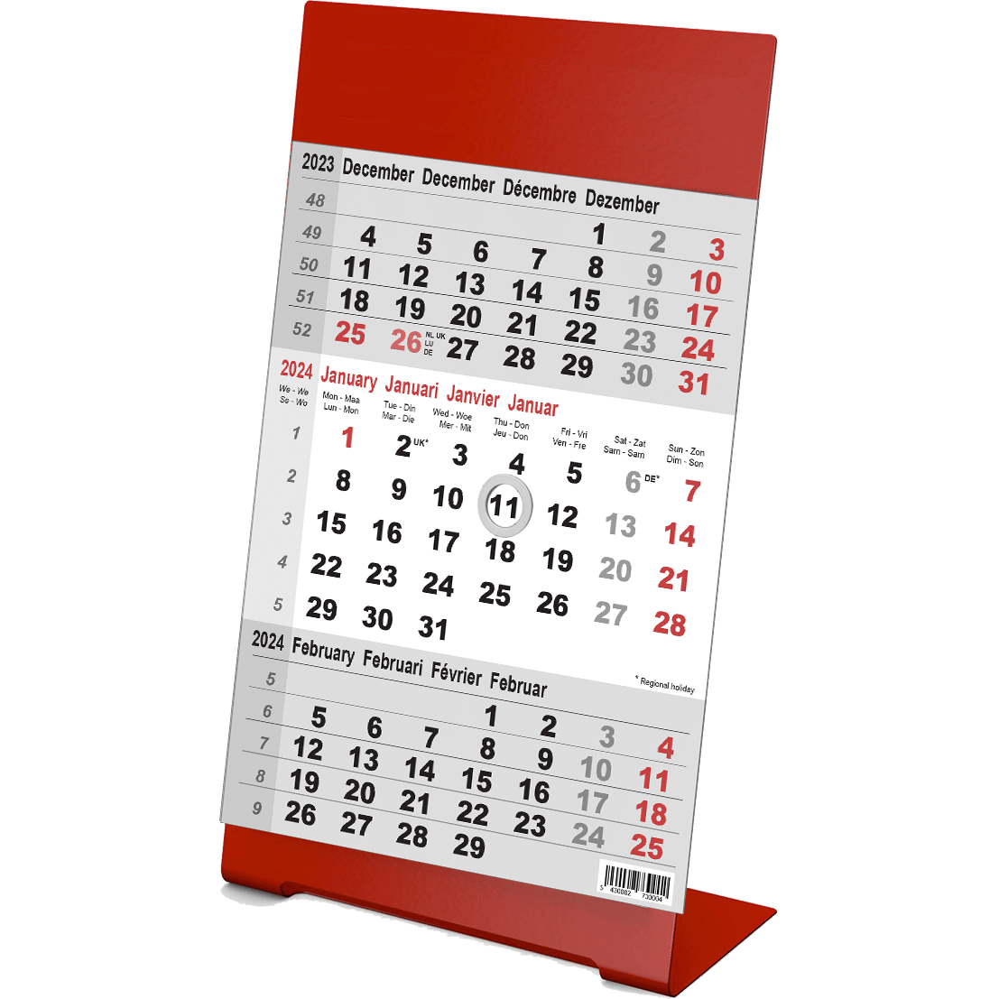 Calendrier de bureaur Color rouge 2024