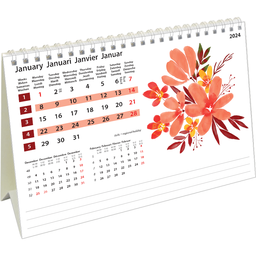 Calendrier de bureau Flower Art 2024 - Janvier