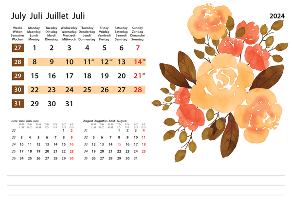 Calendrier de bureau Flower Art 2024 – Juillet