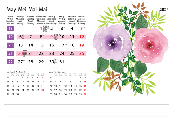 Calendrier de bureau Flower Art 2024 – Mai