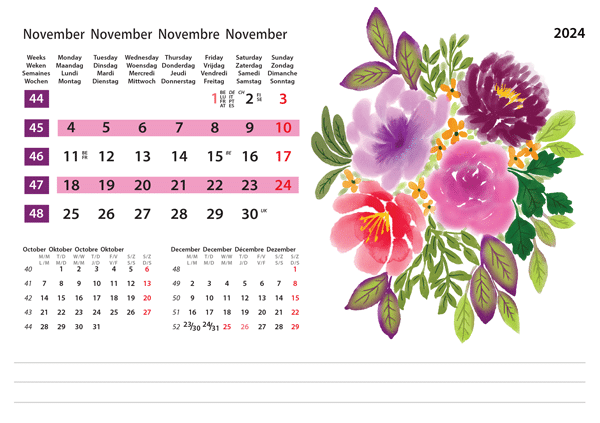 Calendrier de bureau Flower Art 2024 - Novembre