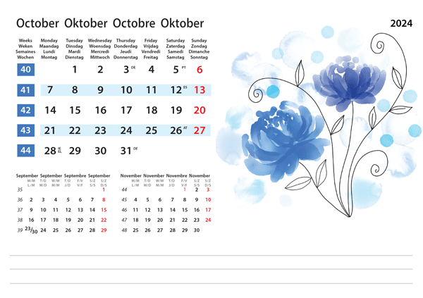 Calendrier de bureau Flower Art 2024 – Octobre