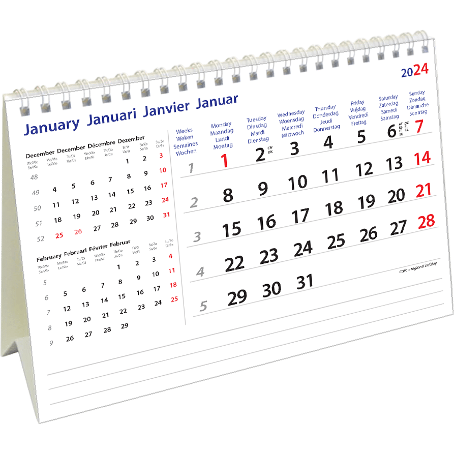 Calendrier de bureau 2024, calendrier de bureau chevalet 2024