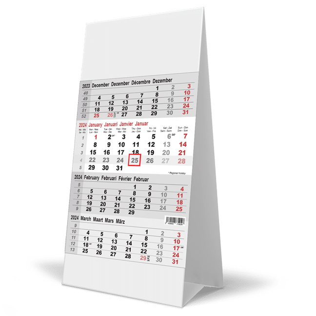 Calendrier de bureau 4 mois 2024