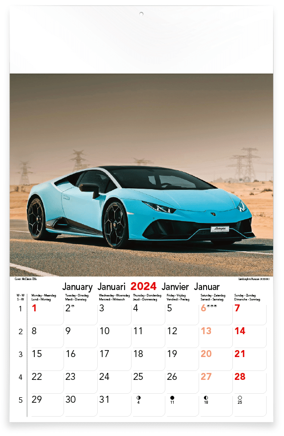 Calendrier mural Sports Cars 2024 - Janvier
