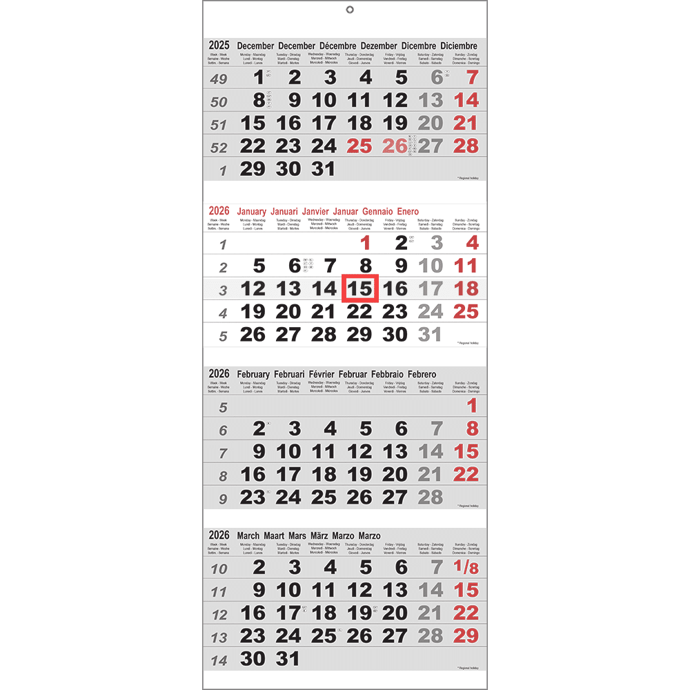 Calendrier 4 mois Maxi 2026