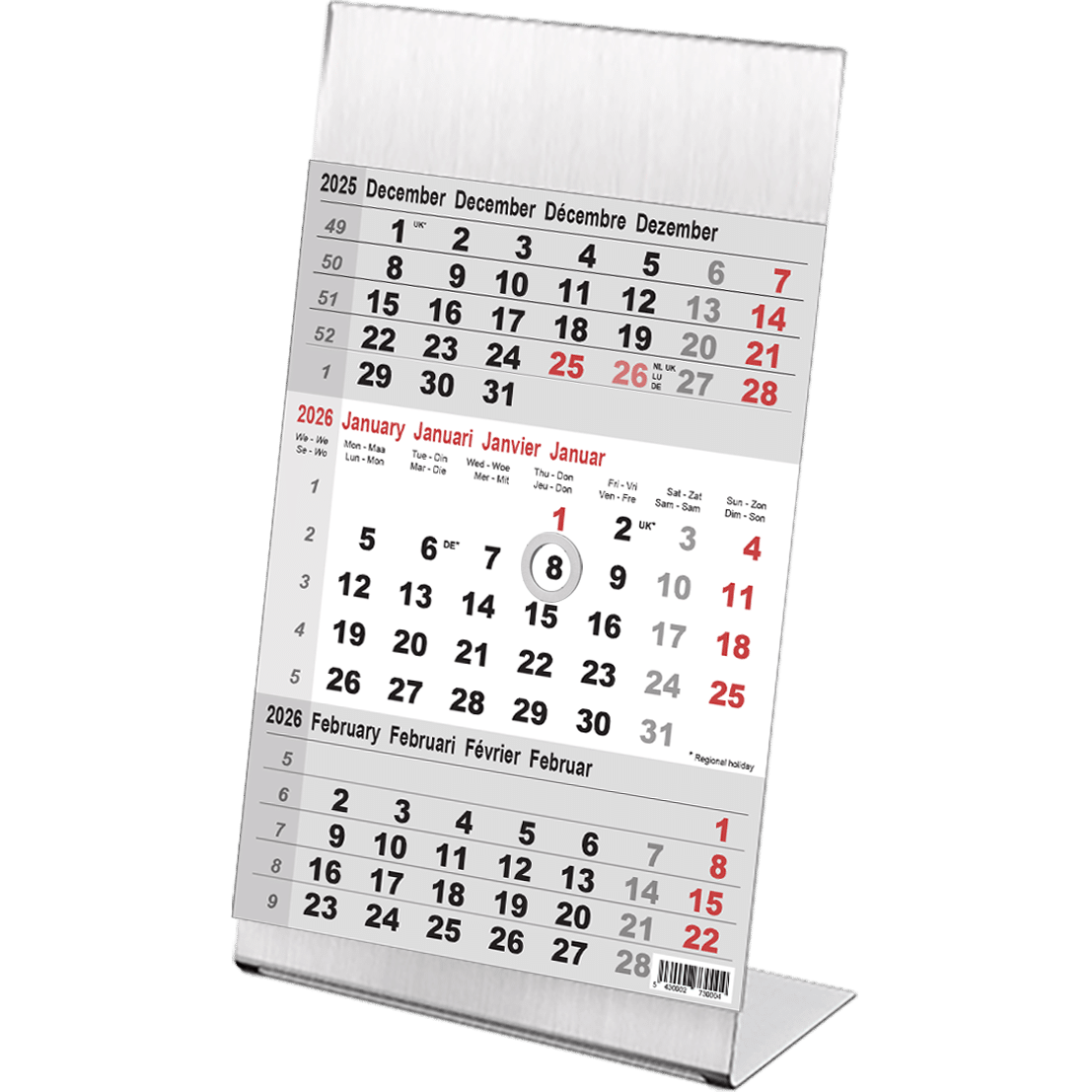 Calendrier d bureau 3 mois Steel 2026