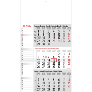 Calendrier trimestriel Mémo 2026 gris