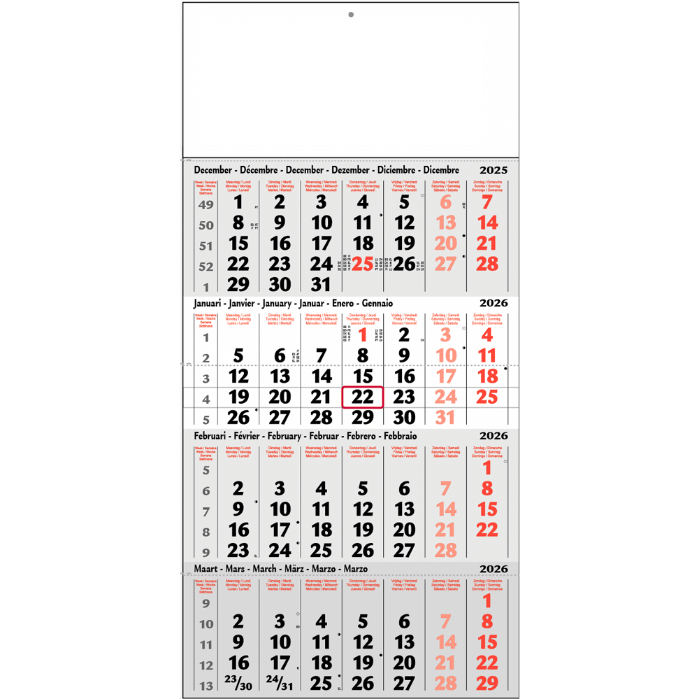 Calendrier 4 mois Classic 2026