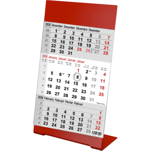 Calendrier de bureau 3 mois Color rouge 2026