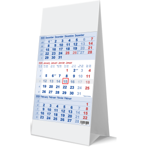 Calendrier de bureau 3 mois bleu 2026
