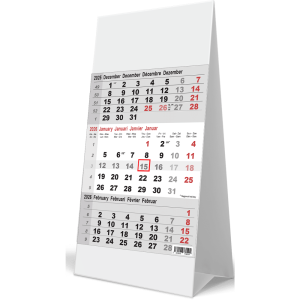 Calendrier de bureau 3 mois gris 2026