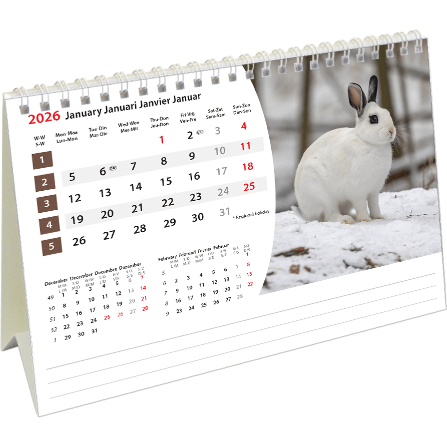 Calendrier de bureau Animals 2026 - janvier