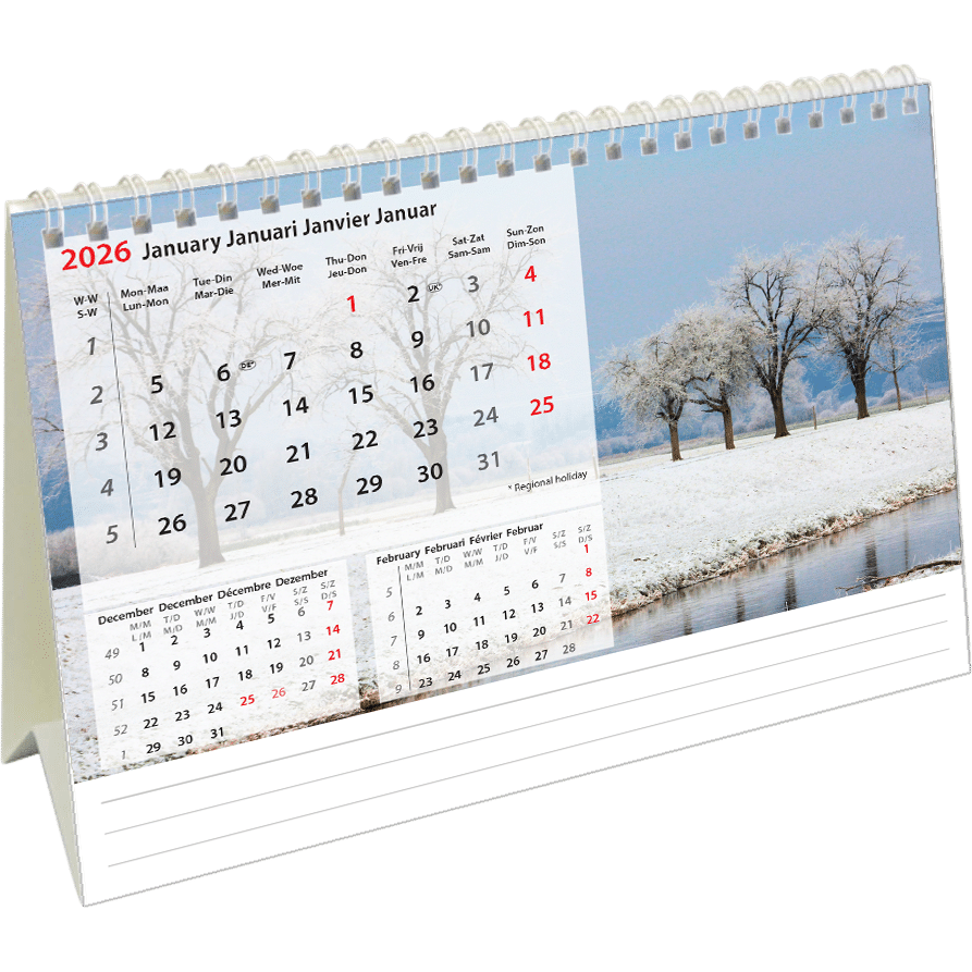 Calendrier de bureau Beautiful Nature 2026 - janvier
