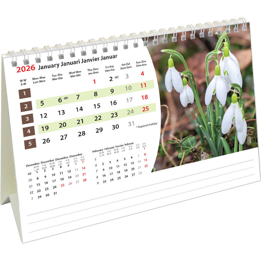 Calendrier de bureau Flowers 2026 - janvier