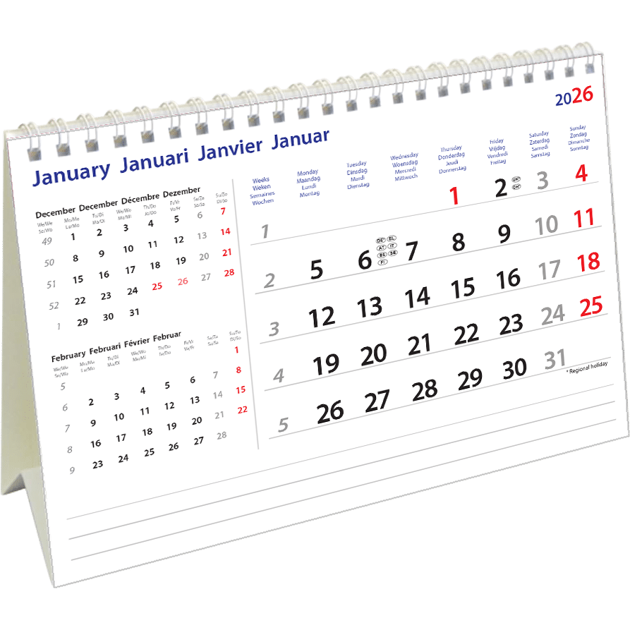 Calendrier de bureau International 2026