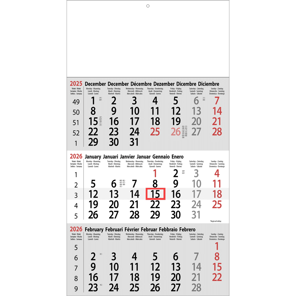 Calendrier trimestriel Classic 2026
