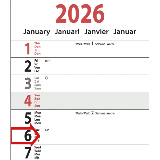 Calendrier languette XL 2026 - Détail