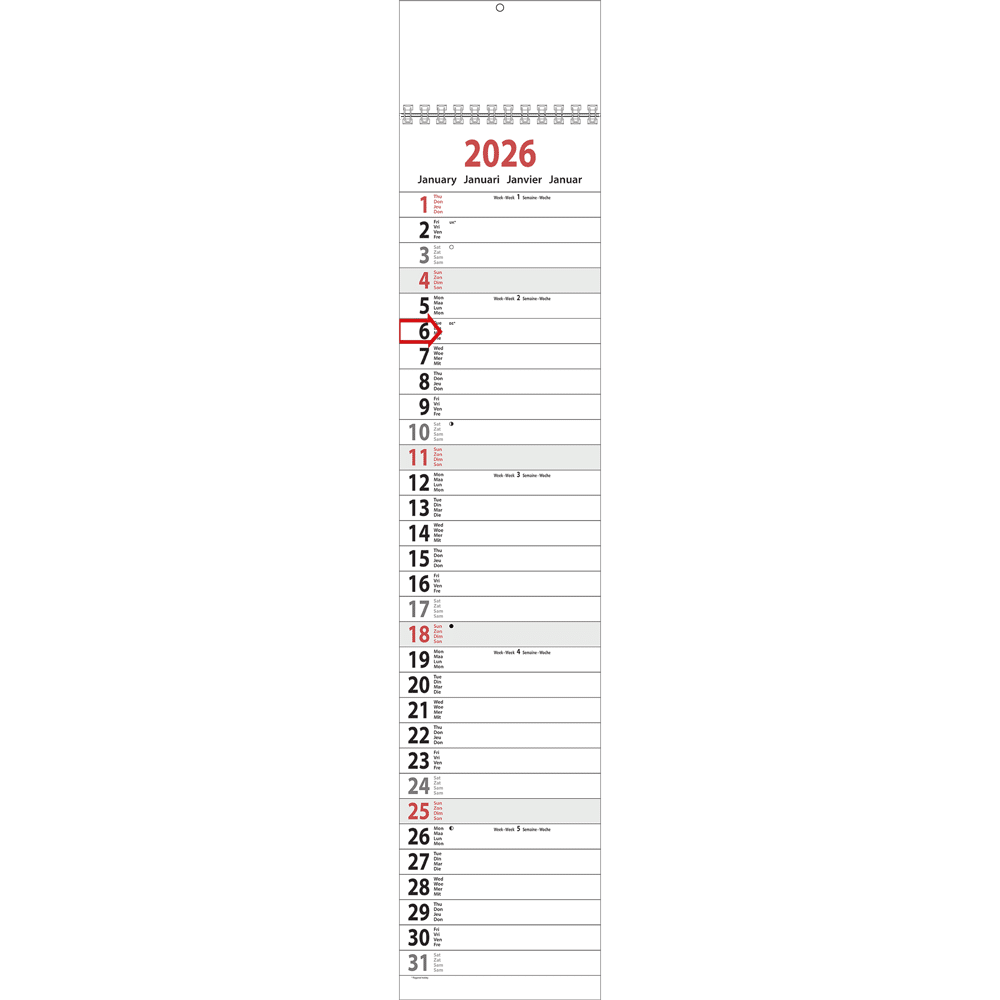 Calendrier languette XL 2026