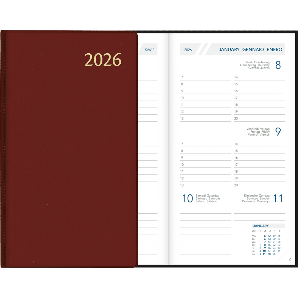 Agenda de poche Visuplan 2026 relié bordeaux