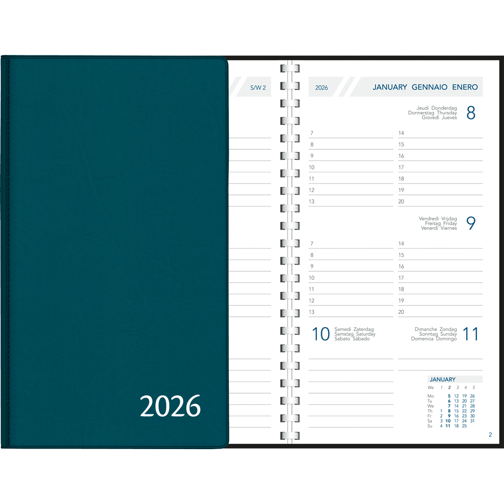 Agenda de poche Visuplan 2026 spirale bleu vert