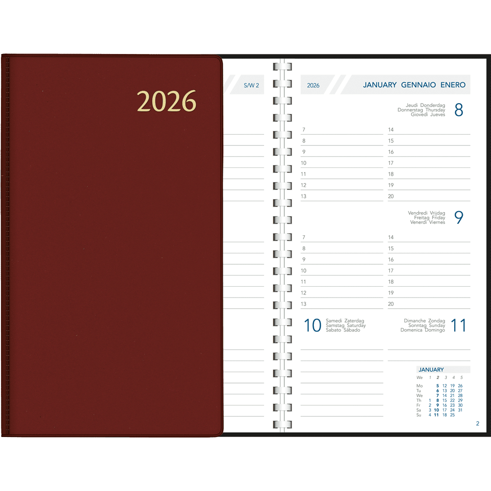 Agenda de poche Visuplan 2026 spirale bordeaux
