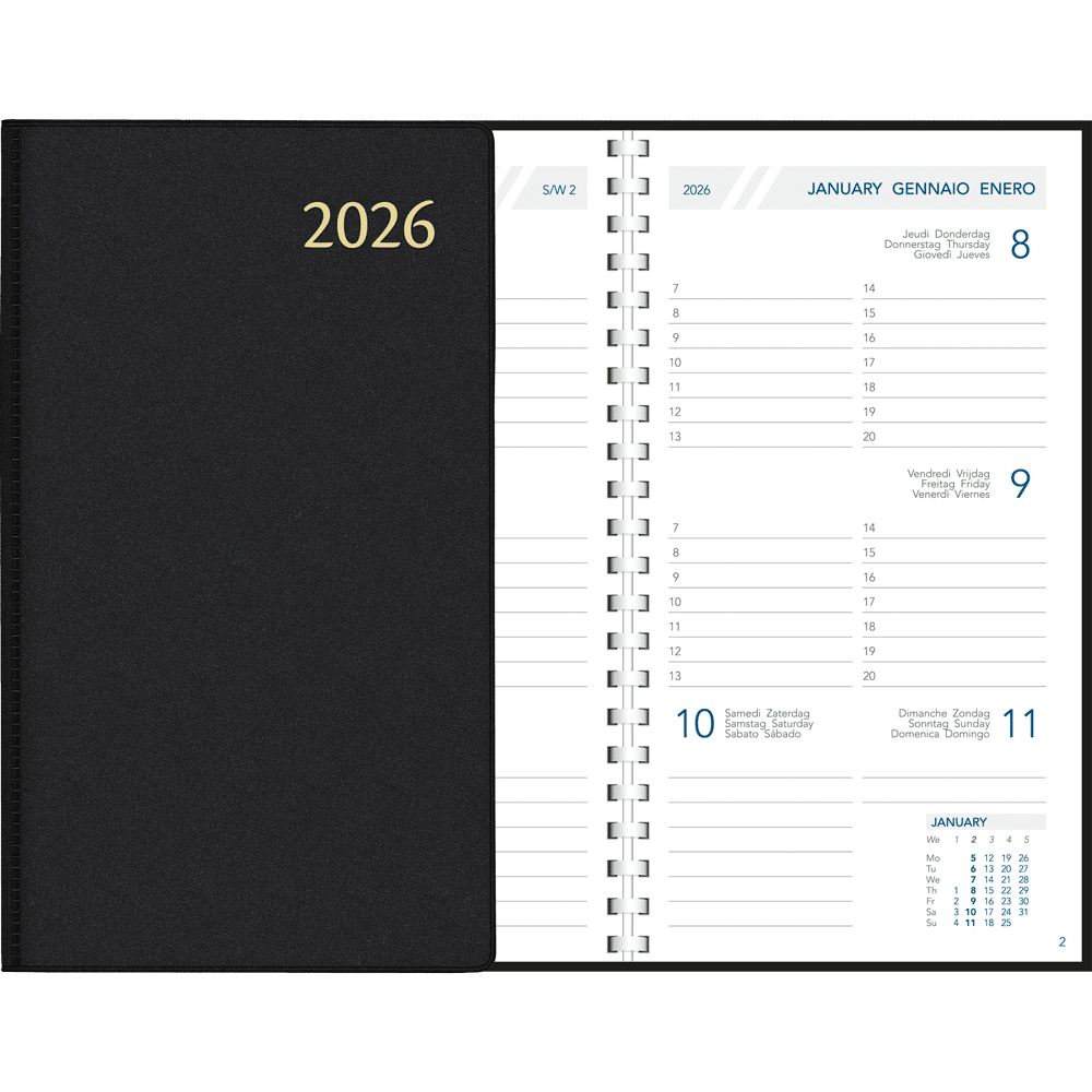 Agenda de poche Visuplan 2026 spirale noir