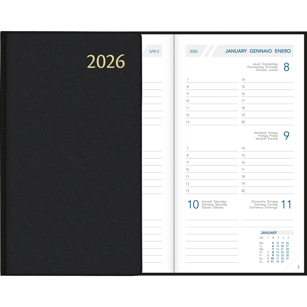 Agenda de poche Visuplan 2026 relie noir