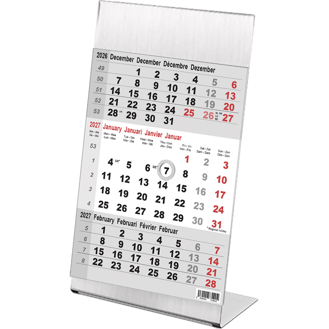 Calendrier de bureau 2027 3 mois Steel
