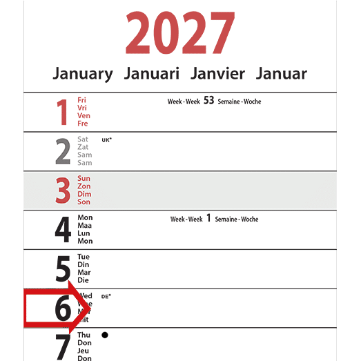 Calendrier languette XL 2027 - Détail