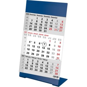 Calendrier de bureau 2027 3 mois Color bleu
