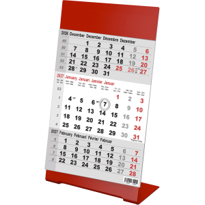 Calendrier de bureau 2027 3 mois Color rouge