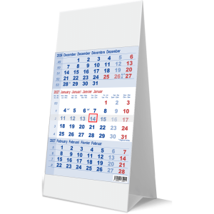 Calendrier de bureau 2027 3 mois bleu