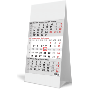 Calendrier de bureau 2027 3 mois gris