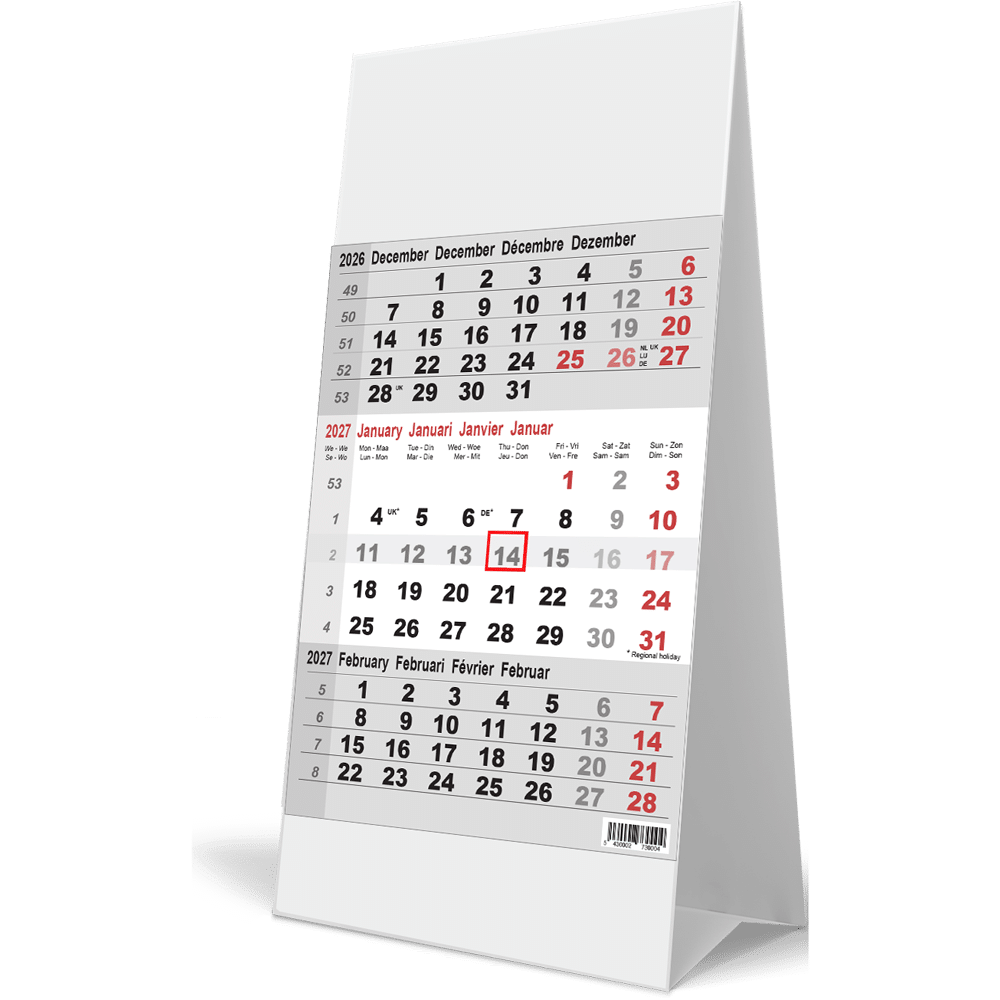 Calendrier de bureau 2027 3 mois gris