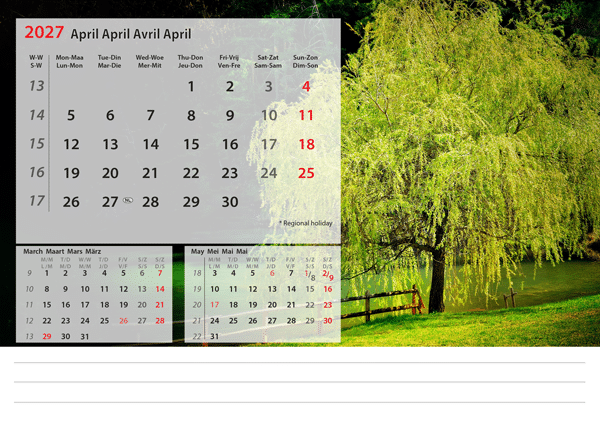 Calendrier chevalet Beautiful Nature 2027 - Avril Calendrier chevalet Beautiful Nature 2027 - Avril