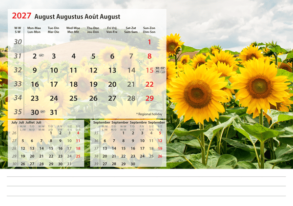 Calendrier chevalet Beautiful Nature 2027 - Août Calendrier chevalet Beautiful Nature 2027 - Août