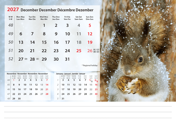 Calendrier chevalet Beautiful Nature 2027 - Décembre Calendrier chevalet Beautiful Nature 2027 - Décembre