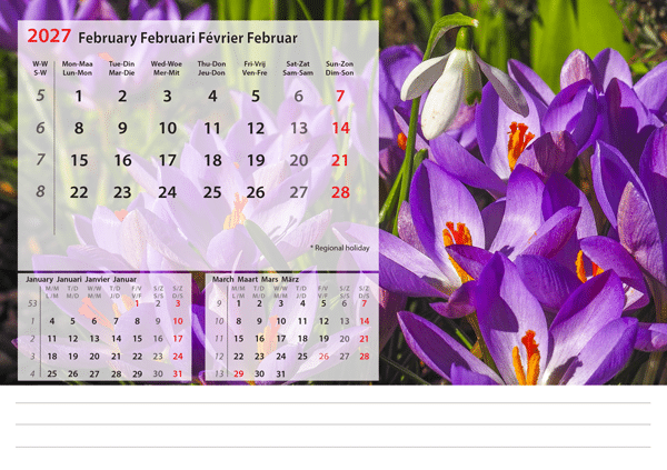 Calendrier chevalet Beautiful Nature 2027 - Février Calendrier chevalet Beautiful Nature 2027 - Février