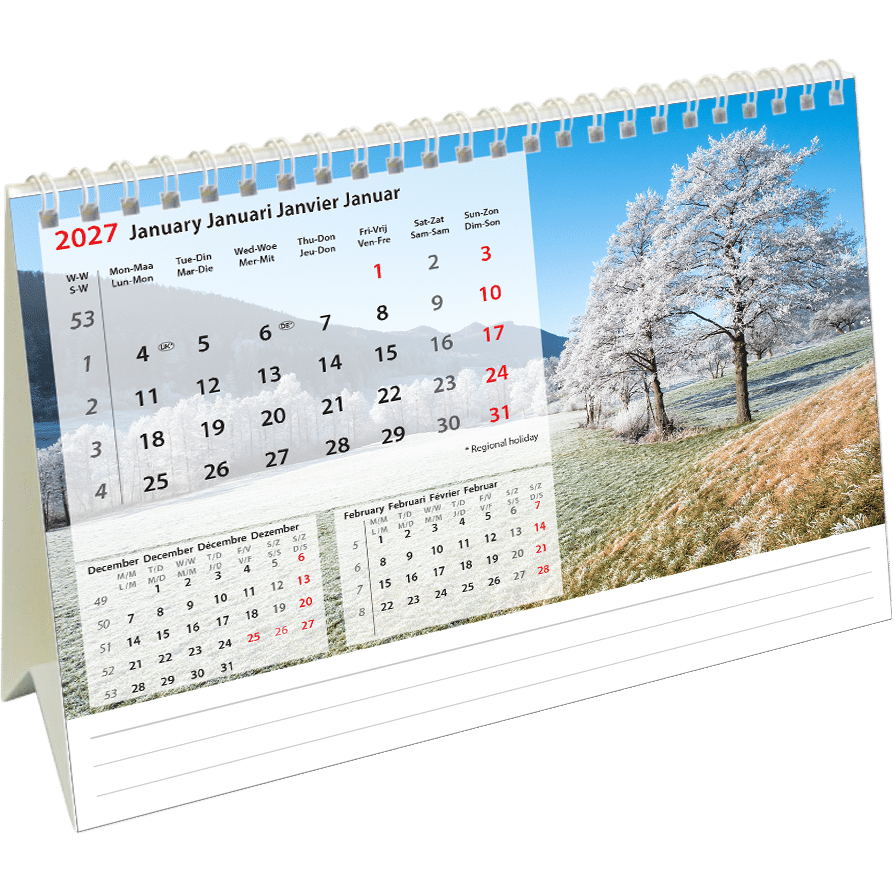 Calendrier chevalet Beautiful Nature 2027 - Janvier Calendrier chevalet Beautiful Nature 2027 - Janvier