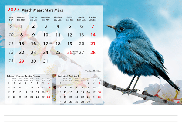 Calendrier chevalet Beautiful Nature 2027 - Mars Calendrier chevalet Beautiful Nature 2027 - Mars