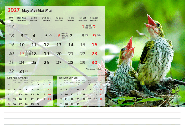 Calendrier chevalet Beautiful Nature 2027 - Mai Calendrier chevalet Beautiful Nature 2027 - Mai