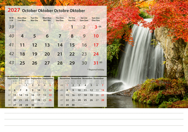 Calendrier chevalet Beautiful Nature 2027 - Octobre Calendrier chevalet Beautiful Nature 2027 - Octobre