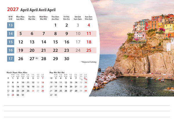Calendrier chevalet Mediterranean 2027 - Avril Calendrier chevalet Mediterranean 2027 - Avril
